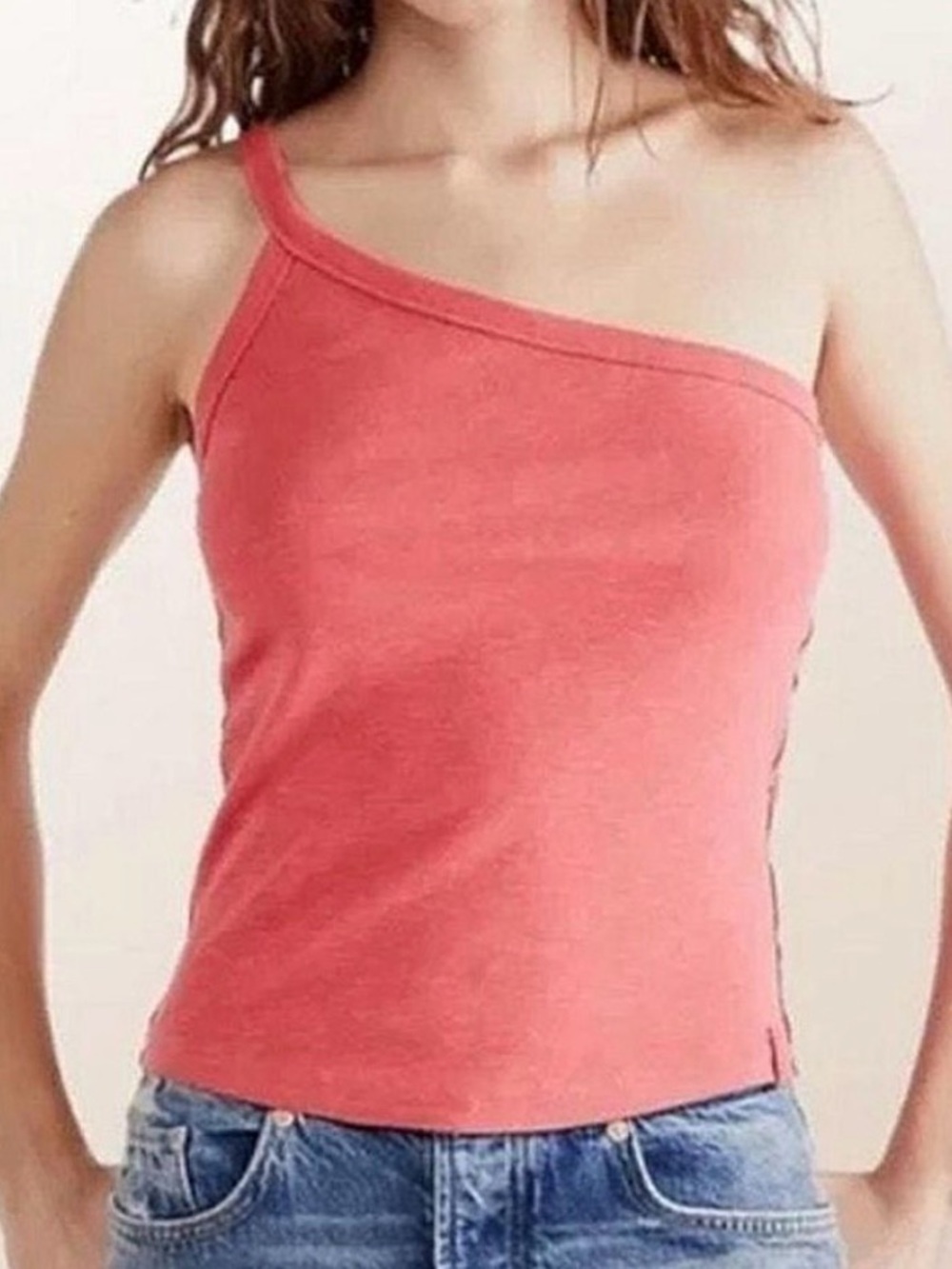 Free People We The Free One Shoulder Tank Small Coral Pink Asymmetrical